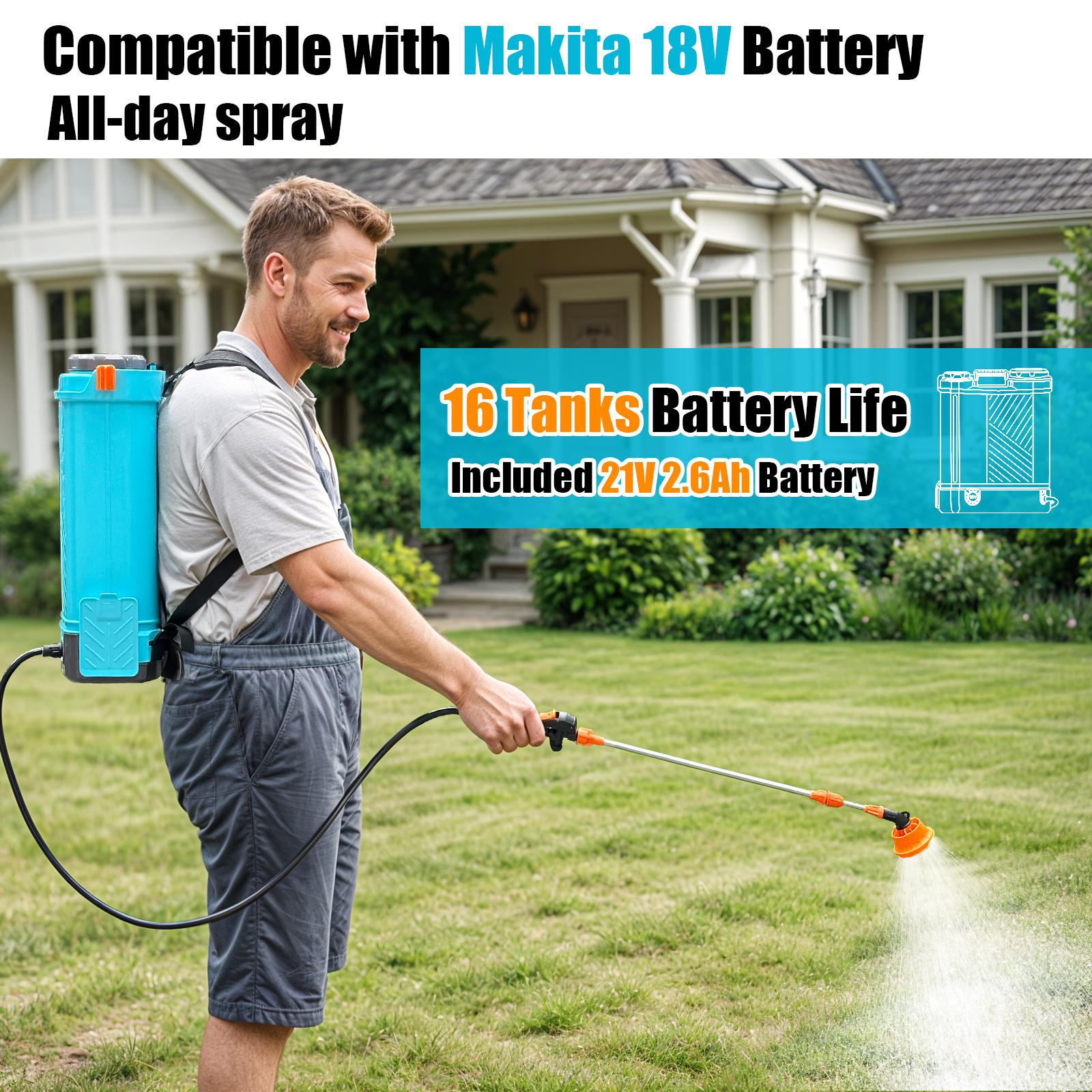 SideKing 4 Gallon 0-100 PSI Adjustable Pressure Sprayer Compatible with Makita 18V Battery Electric Sprayer with Wand 5 Nozzles 2.6Ah Battery Charger Included Home Pest Control Indoor Bug Killer