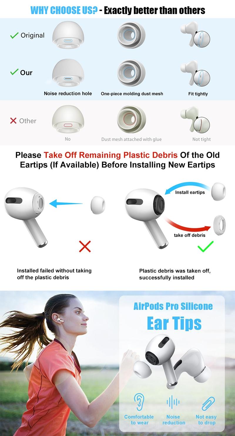 3 Pairs Silicone Ear Tips for AirPods Pro/pro 2, Noise Isolation Holes, Soft Silicone Material, Portable Storage Case, Fits Charging Case (s/m/l)