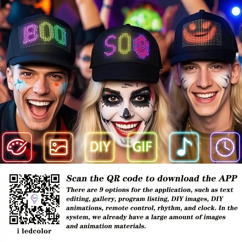 Customizable LED Hat Baseball Cap with Bluetooth – Display Your Message in Full Color! 16×32 Bright Perfect for Parties, Events, and Gifts App App Controlled Multifunctional Customizable LED Hat Baseball Cap with Bluetooth – Display Your Message in Full Color! 16×32 Bright Perfect for Parties, Events, and Gifts App App Controlled Multifunctional