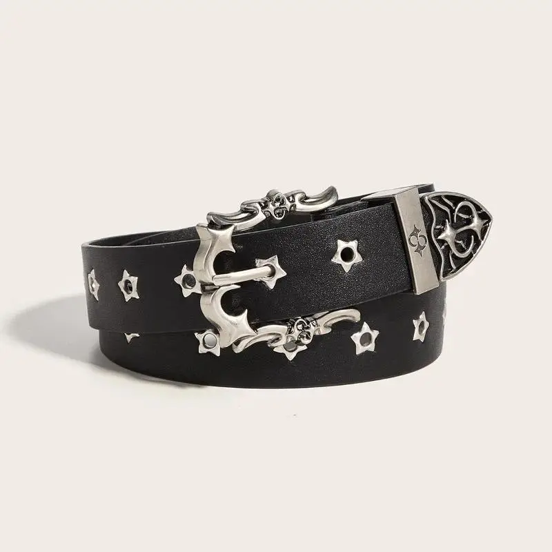 Trendy Leather Belt with Unique Star Studs for Young Adults  High-End Versatile Punk-Style Pin-Closure Casual Women’s Belts