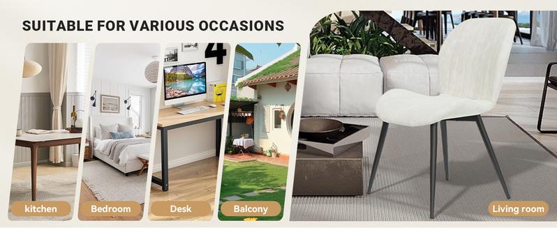 Dining Chairs Modern Velvet Dining Room Chairs Upholstered Dining Chairs with Thick Cushions Metal Legs Armless Back Chair for Kitchen and Living Room Cream