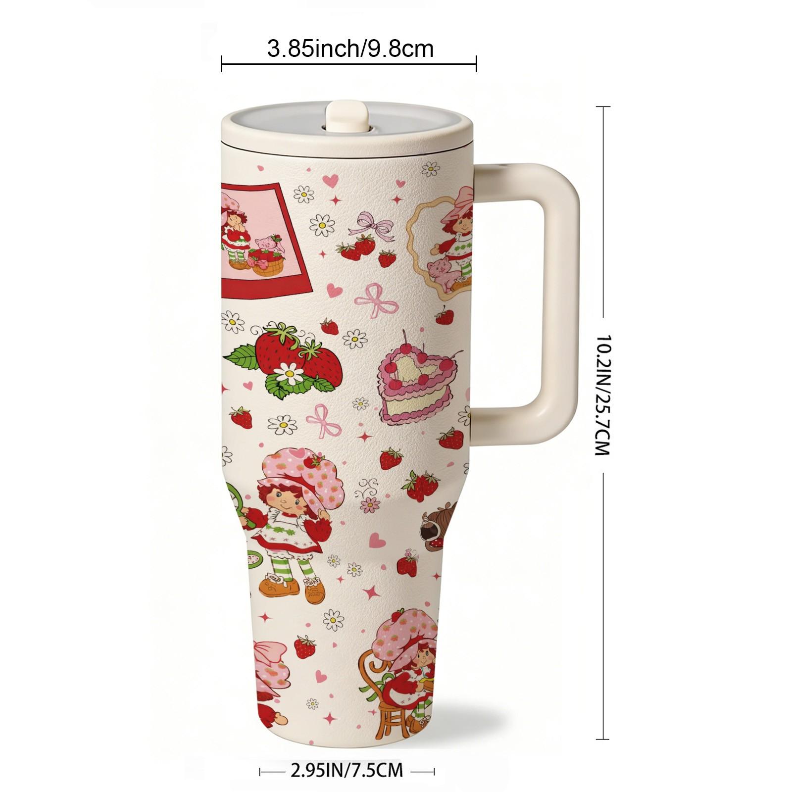 40oz Strawberry Girl Insulated Car Tumbler, Cute Aesthetic Pink Cup with Handle and Straw, Double Wall Stainless Steel Drinkware Vacuum Mug for Hot Cold Drinks, Perfect Valentine’s Day Birthday Gift for Girlfriend Women Girls