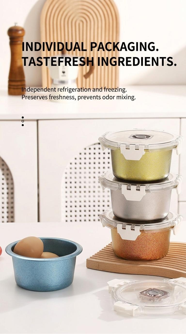 Food Grade Titanium Lunch Box, Round Meal Container with Lid, Leak-Proof Small Capacity, Home Refrigerator Storage, Kitchen Organizer