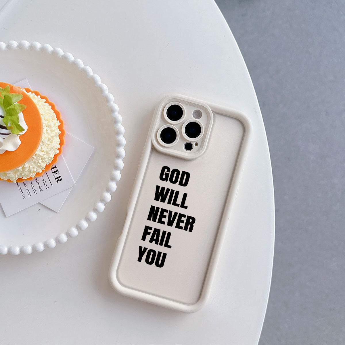 GOD WILL NEVER FAIL YOU  Bible Verse Phone Case | Black Aesthetic Shockproof Cover for iPhone 11 12 13 14 15 16 17 Pro Max Plus