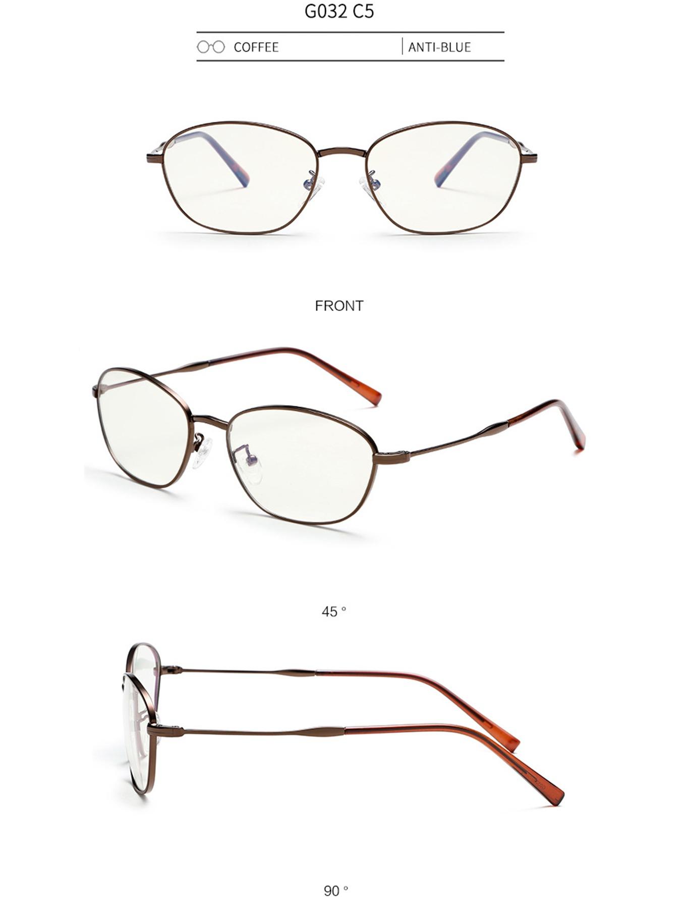 Mira Women's Simple Metal Frame Blue Light Blocking Glasses, Fashion Retro Oval Frame, Unisex Interchangeable Prescription Lenses G032OP