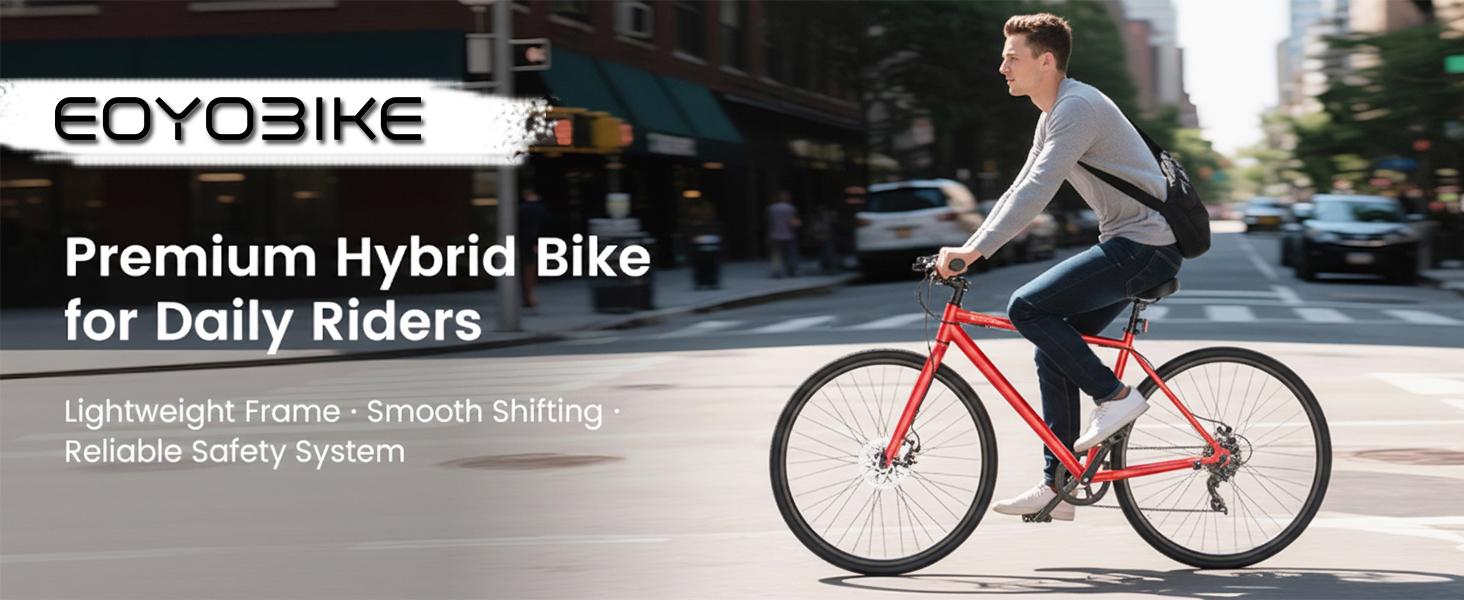 EOYOBIKE Hybrid Bike for Men, 700C Aluminum 29LBS Ultra-Light 8-Speed Commuter Bike, 350lb Capacity, 29" Adult Urban Bicycle, Dual Disc Brakes, for Tall Men&Women, 85% Pre-Assembled