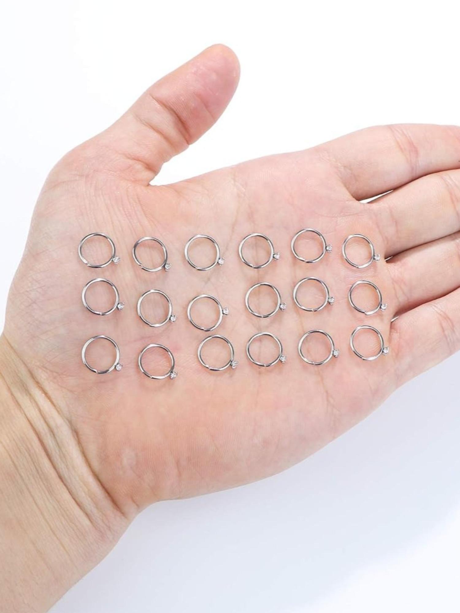 18 Pcs Silvery Finish Sparkle CZ Small Nose Septum Piercing Bundle, Body Jewelry, Stainless Steel Clear CZ Seamless Lock Hoops for Unisex Stacked Ear Styling Adaptable for Daily & Holiday Wear