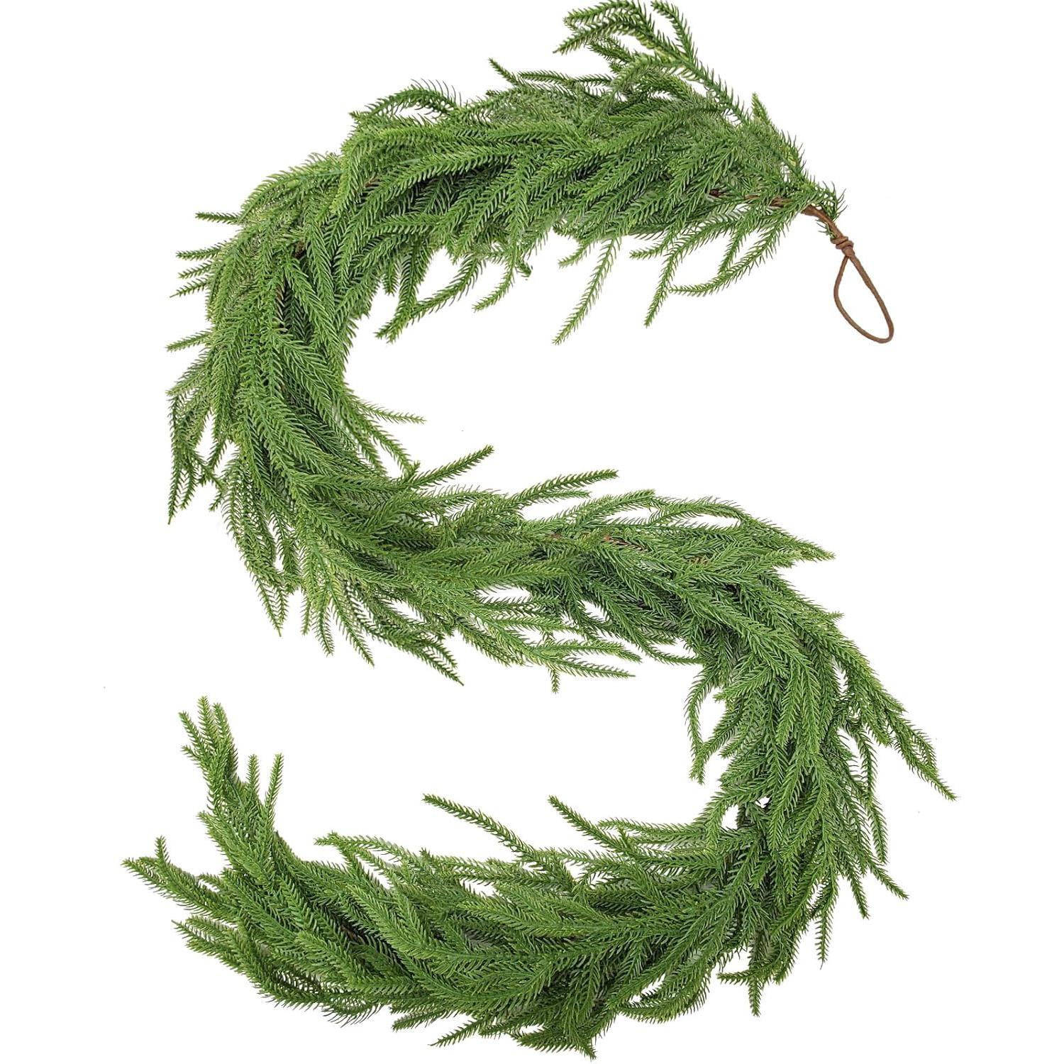6 Foot Artificial Norfolk Island Christmas Wreath, Faux Pine Garland for Indoor Outdoor Decor, Perfect for Dining Table Fireplace Wall, Hanging Decoration