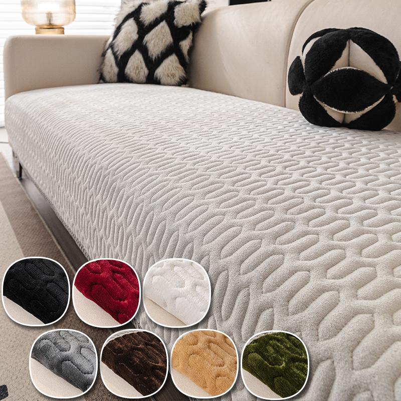 1pc Vintage Solid U-Shaped Quilted Non-Slip Washable Plush Sofa Cover, Modern Minimalist Pet-Friendly Furniture Protector, Living Room & Bedroom Decor