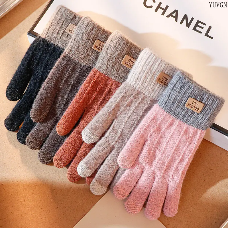 Unisex Thick Knit Color Block Touchscreen Winter Gloves - Elastic Cuff, Warm Soft Full Finger Thermal Hand Warmers for Outdoor Cycling, Commuting, Outdoor Wear