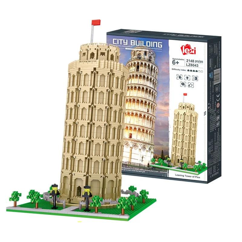 Architecture LEZI Mini Blocks World Creative Landmark Louvre Eiffel Tower Pisa Building Small Bricks Toy for Kids Gift 8002