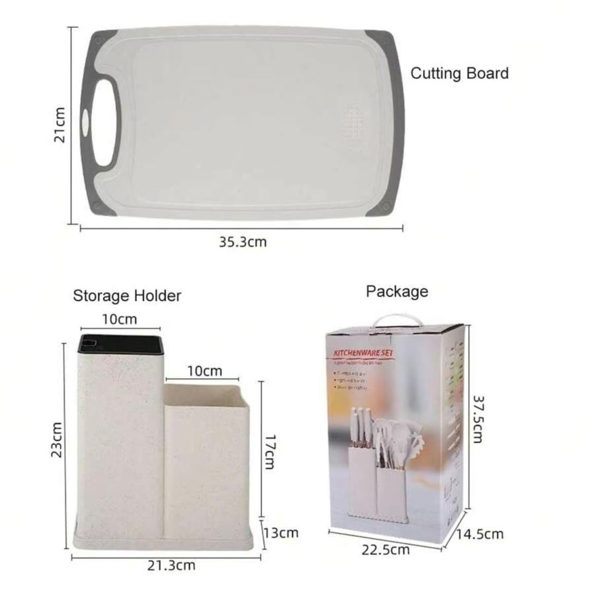 GalentinesDay Kitchen Utensils Set, 19pcs/set Including SiliconeCooking Utensils Set & Holder & Cutting Board,Non-stick Cookware Set, Modern CookingUtensils Set for Home Kitchen Black Wooden Spatulas Wooden Lid Spoon White Pink