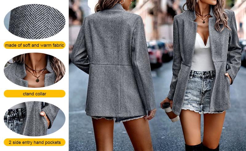 Chouyatou  Women's  Elegant  Casual Business Open Front Long Sleeve Notch Lapel Office Blazer Jacket Basic Womenswear