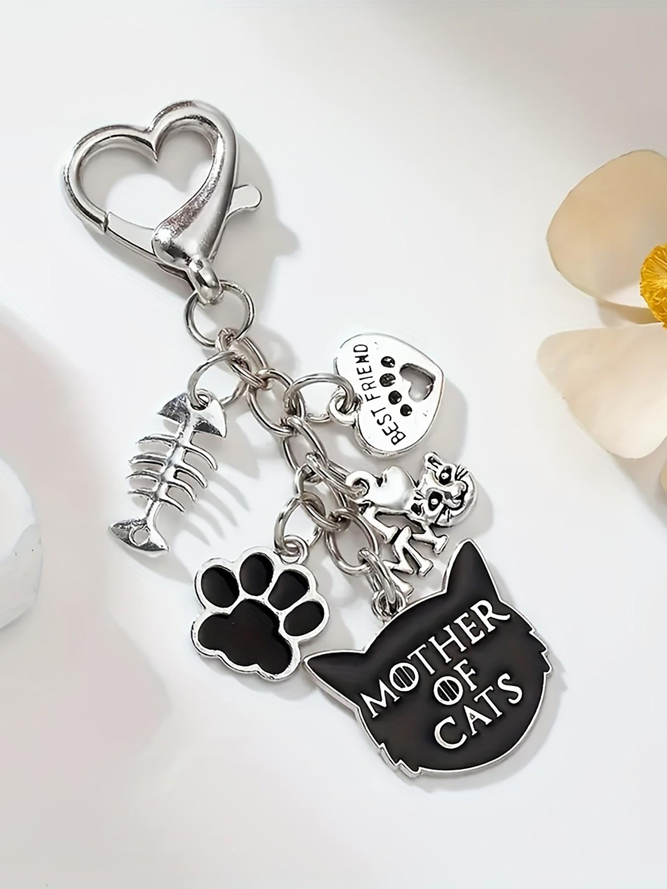 Cat Mom Keychain, Halloween Theme, Fishbone, Heart, Devil Cat, Claw Print, Lobster Clasp, Bag and Car Accessory, Ideal Gift, Alloy Material