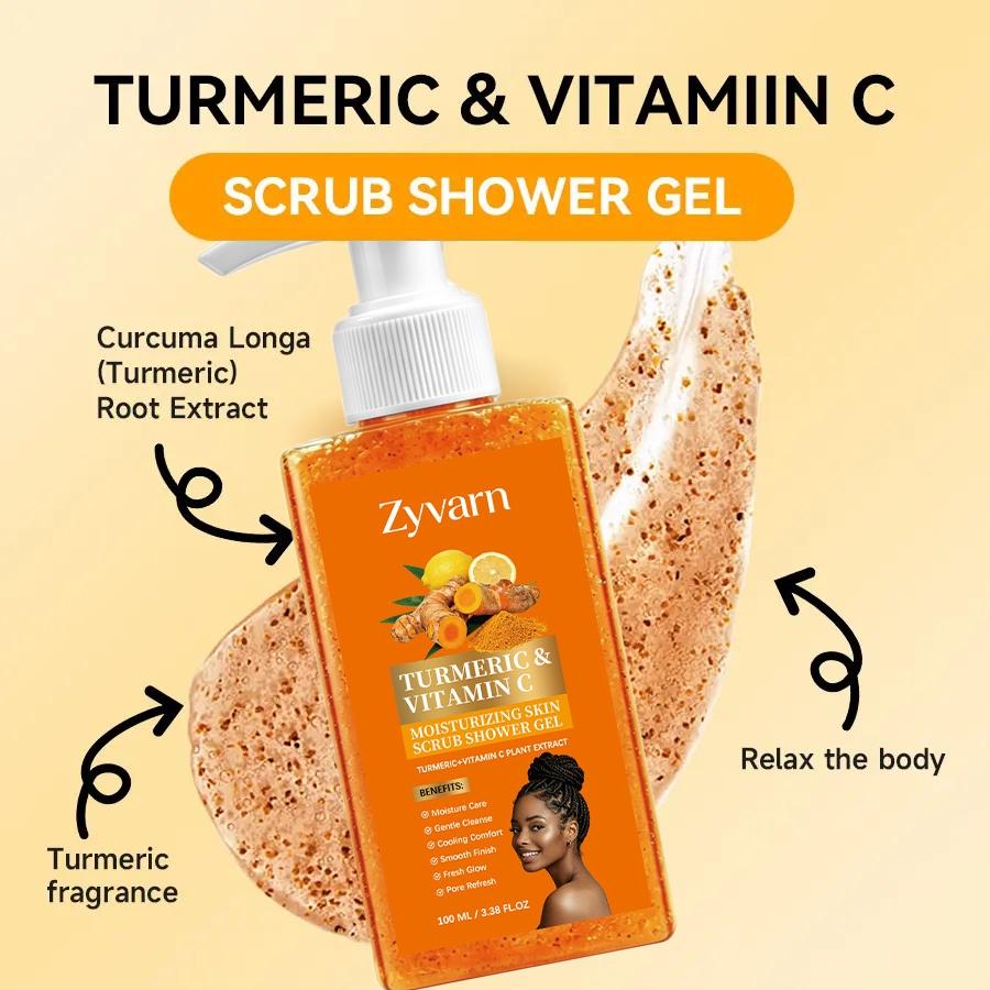 Turmeric Vitamin C Scrub Body Wash 100ml, Exfoliating Shower Gel, gently cleansing, moisturizing and soothing the skin with a long-lasting fragrance