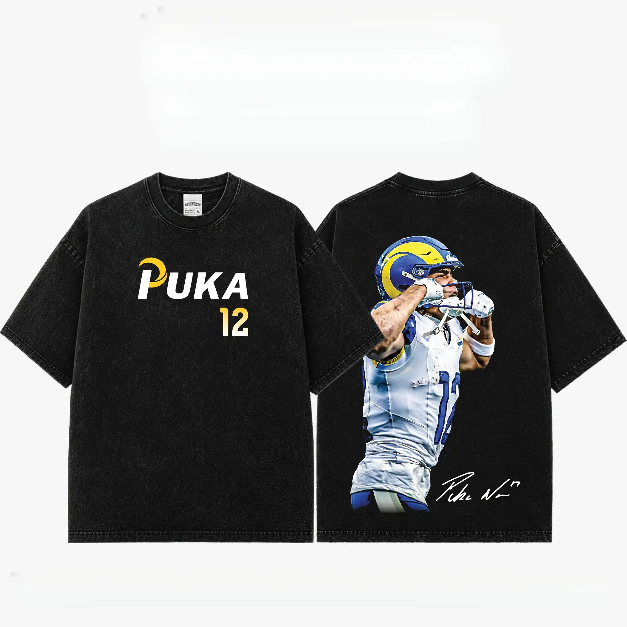 [Sale Up To 50%] Unisex Puka Nacua # 12 "Playoff Mode" Premium Acid Washed Cotton T-Shirt (Made in USA), Heavyweight Vintage Washed Graphic Tee, Rams House Football Fan Shirt, Ramily Game Day Outfit, Oversized Streetwear, Unisex Football Gift
