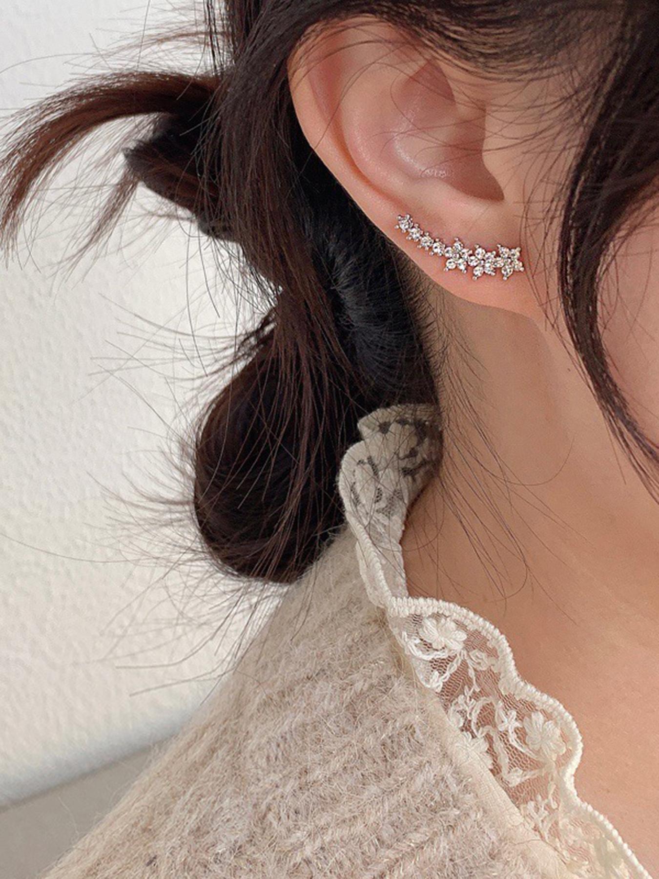 Rhinestone Decorated Earrings, Elegant Cute Women's and Girls' Earrings for Parties, Versatile Fashion Jewelry for Everyday Wear, Gorgeous Birthday Gift Idea