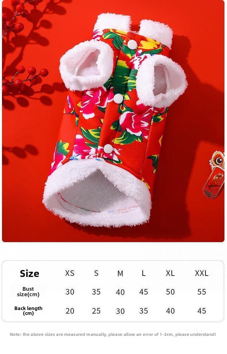 Warm Cat Clothes Festive Floral Cotton Coat Winter New Year Outfit for Kittens Pet Dog Tang Suit