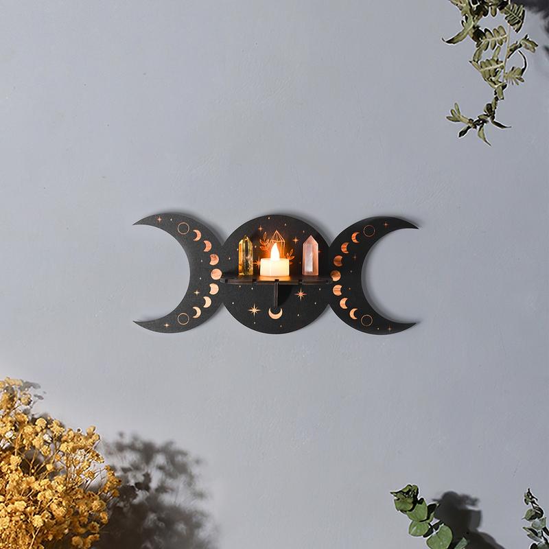 Creative Moon Leaf Pattern Wall Shelf, Wall Mount Design, Solid Wood Indoor Decor, Suitable for Living Room Bedroom Study, Made in China