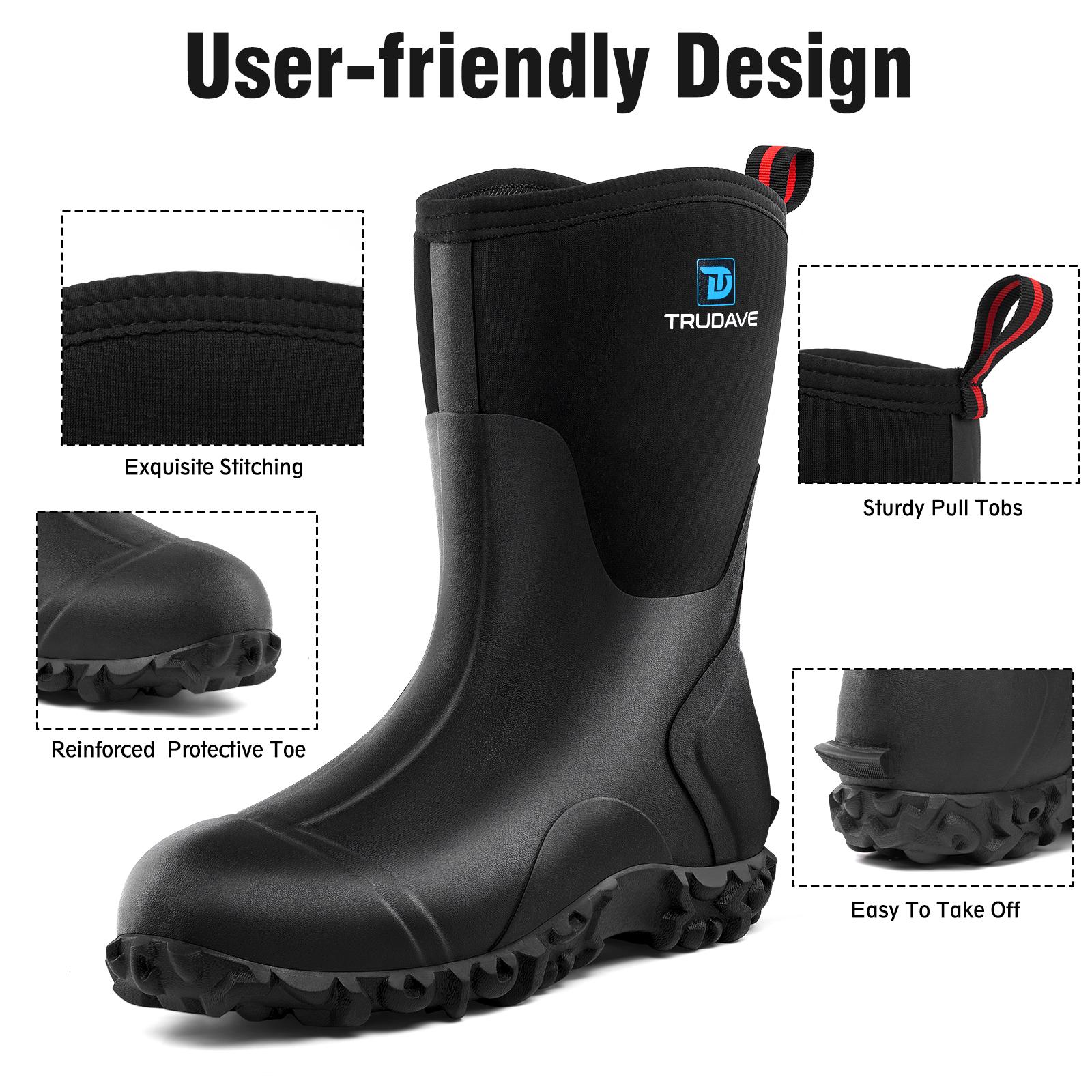 Trudave Rubber Boots for Women, Mid Calf Rain Boots with Steel Shank, Waterproof 6mm Neoprene Insulated Mud Work Boots Black Footwear Trudave Rubber Boots for Women, Mid Calf Rain Boots with Steel Shank, Waterproof 6mm Neoprene Insulated Mud Work Boots Black Footwear