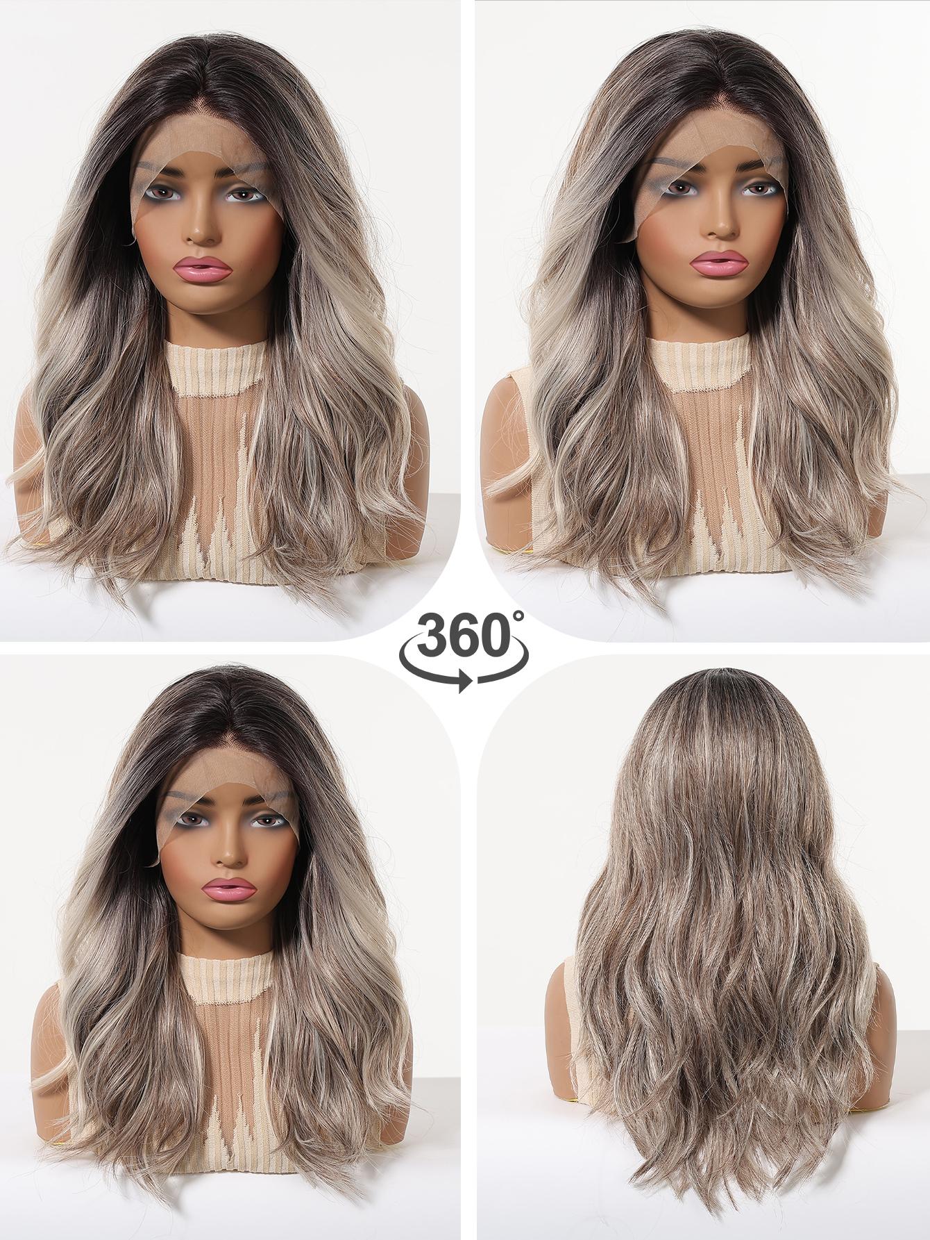 Topshe 13x4 Lace Front Wig, Lace Frontal Wig, Ash Highlights Medium Wave, Natural Skin-Like Scalp, Heat-Resistant Synthetic Hair for Women
