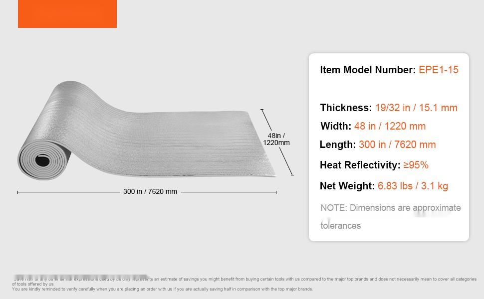 Double Reflective Foam-Core Insulation Roll, Foil-Faced Radiant Barrier for Attic-Roof-Wall, Energy Efficiency Enhancer, Heat Shield, Vapor Barrier, Durable Construction, 300x48x19/32 in