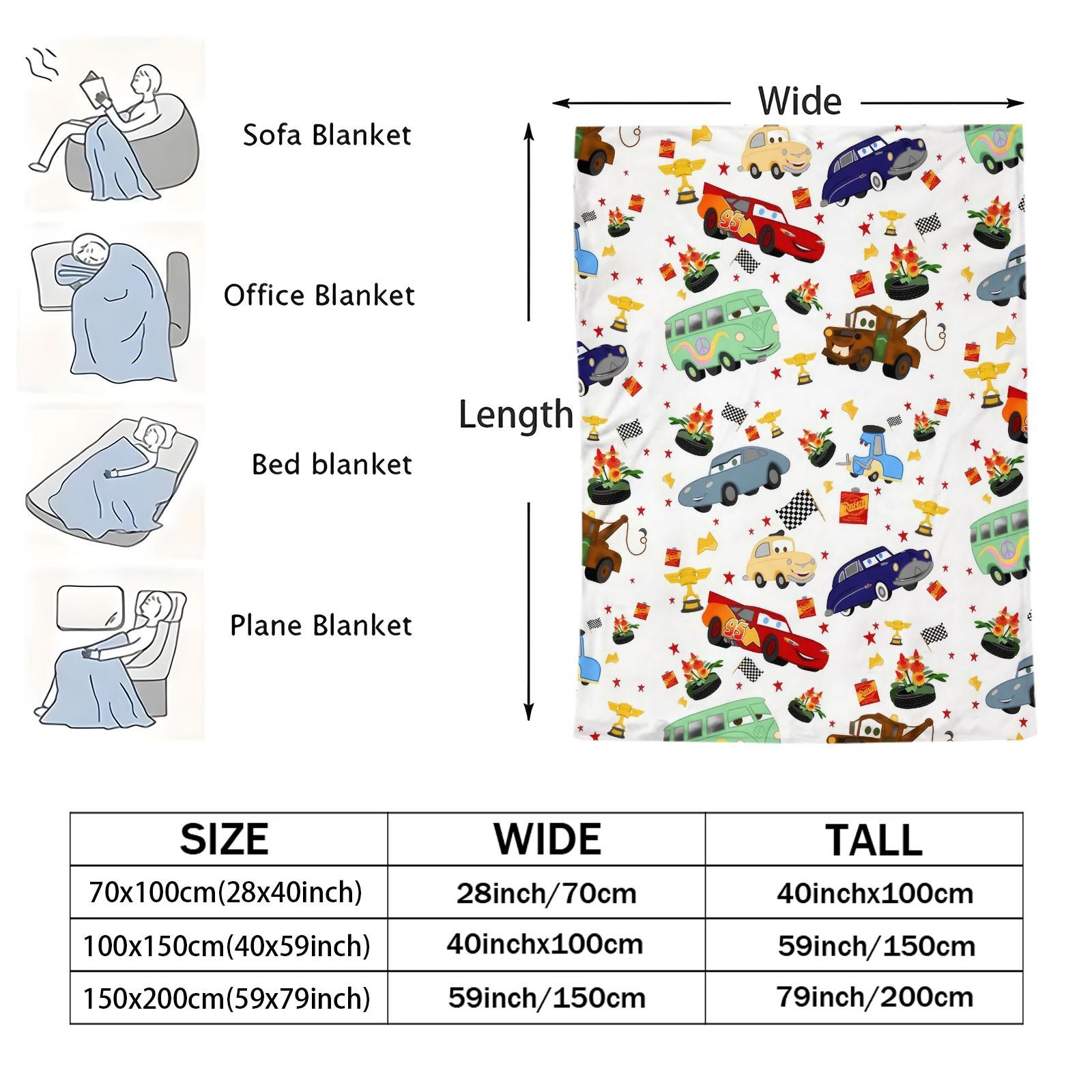 Cartoon Race Car Print Flannel Blanket, Fun Trophy & Checkered Flag Themed Throw Blanket, Cozy Soft Warm Blanket with Cute Vehicle Details, Ideal as a Playful Gift Blanket for Kids & Racing Fans