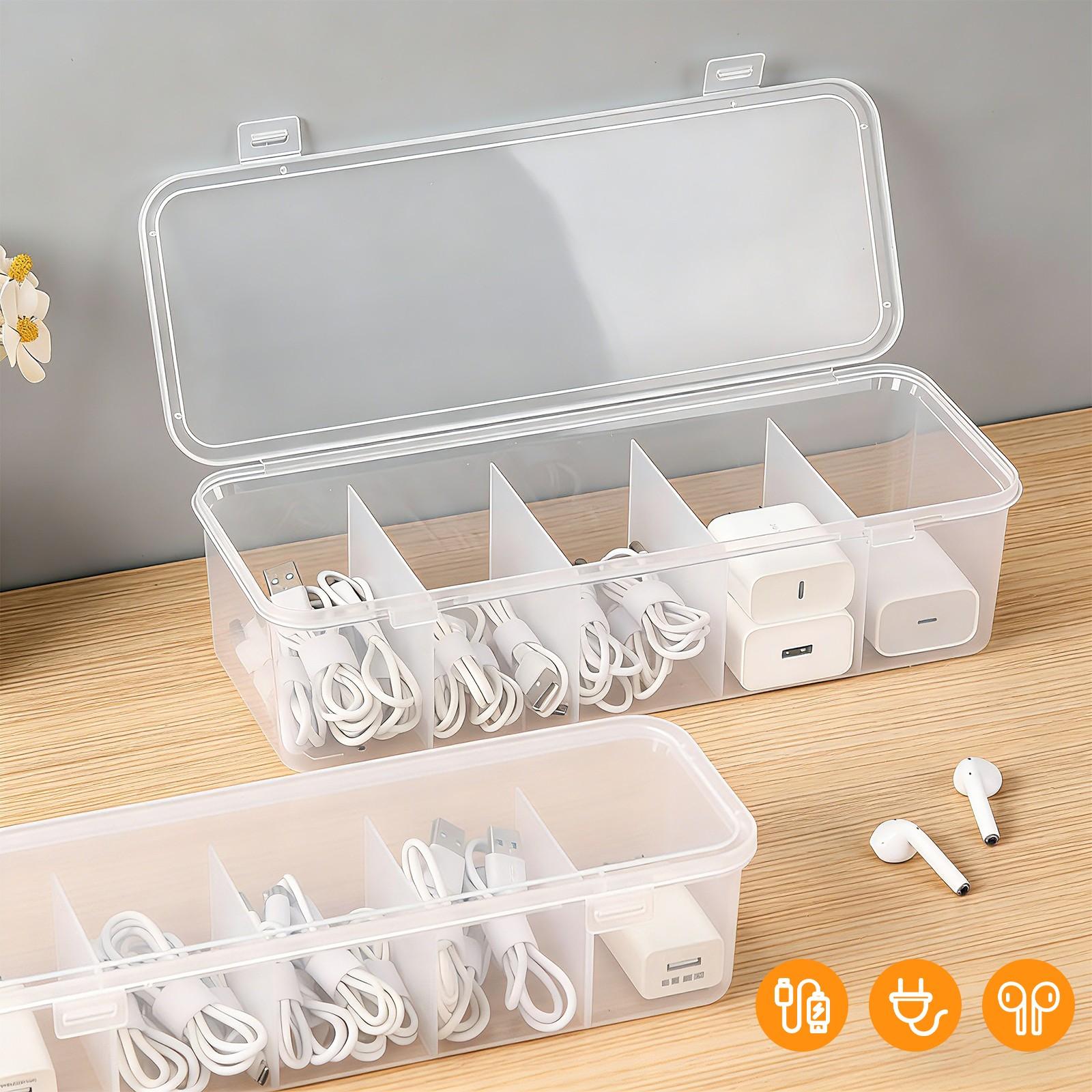 2-Pack Large Capacity Transparent Storage Box with Clips, 5 Compartments, Food-Grade PP Material, Dustproof Lid, Multi-Use for School/home/kitchen/bathroom