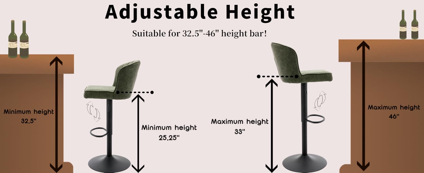 CHAIRUS Bar Stools Set of 2, Modern PU Leather Swivel Counter Stool, Adjustable Hydraulic Bar Stool,Ergonomic Stools with Stable Metal Frame Padded Island Chairs with Back and Footrest for Kitchen Island,Living Room,Pub,Coffee, Green CHAIRUS Bar Stools Set of 2, Modern PU Leather Swivel Counter Stool, Adjustable Hydraulic Bar Stool,Ergonomic Stools with Stable Metal Frame Padded Island Chairs with Back and Footrest for Kitchen Island,Living Room,Pub,Coffee, Green