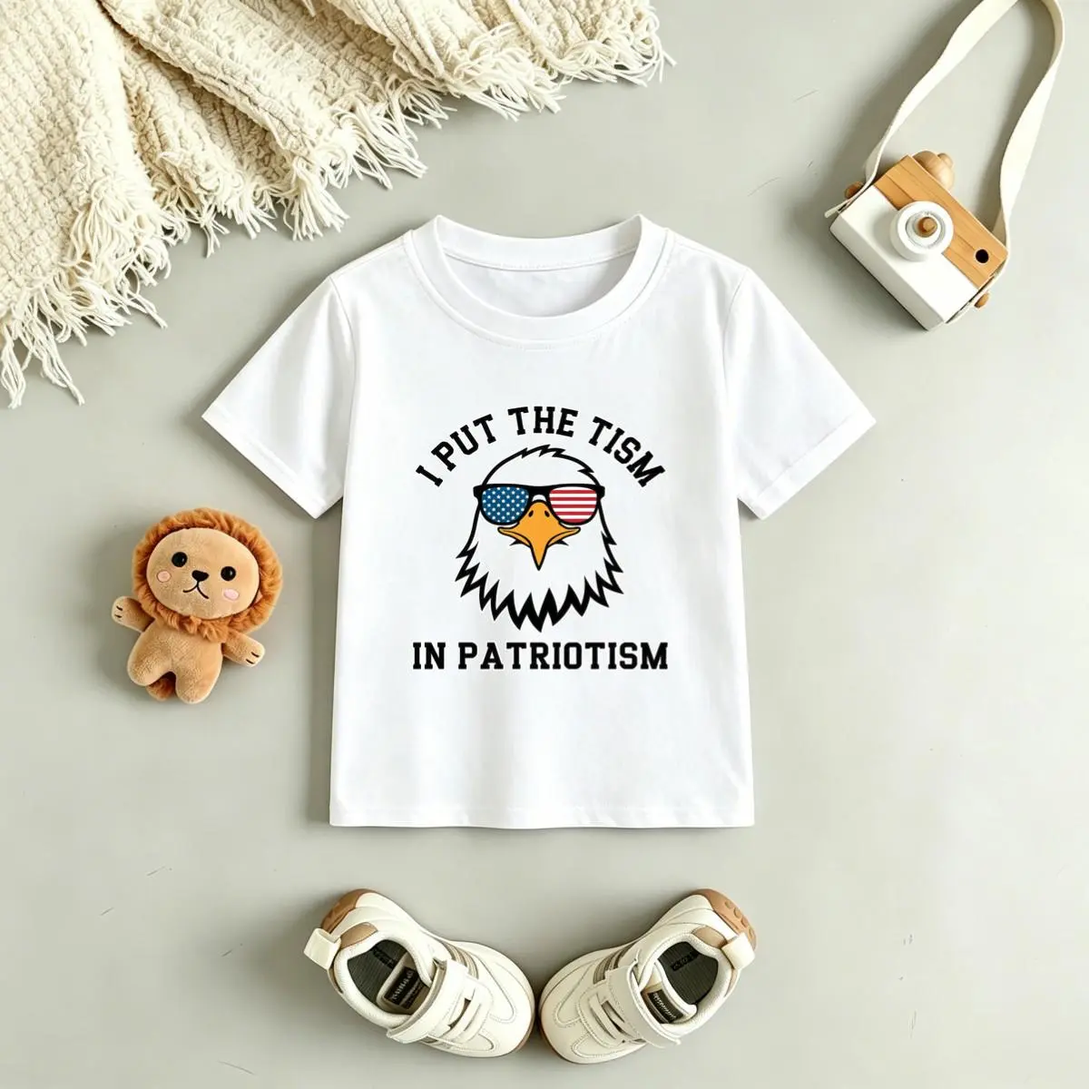 Toddler Boys Patriotic Eagle Graphic 100% Cotton Short Sleeve T-Shirt for 4th of July