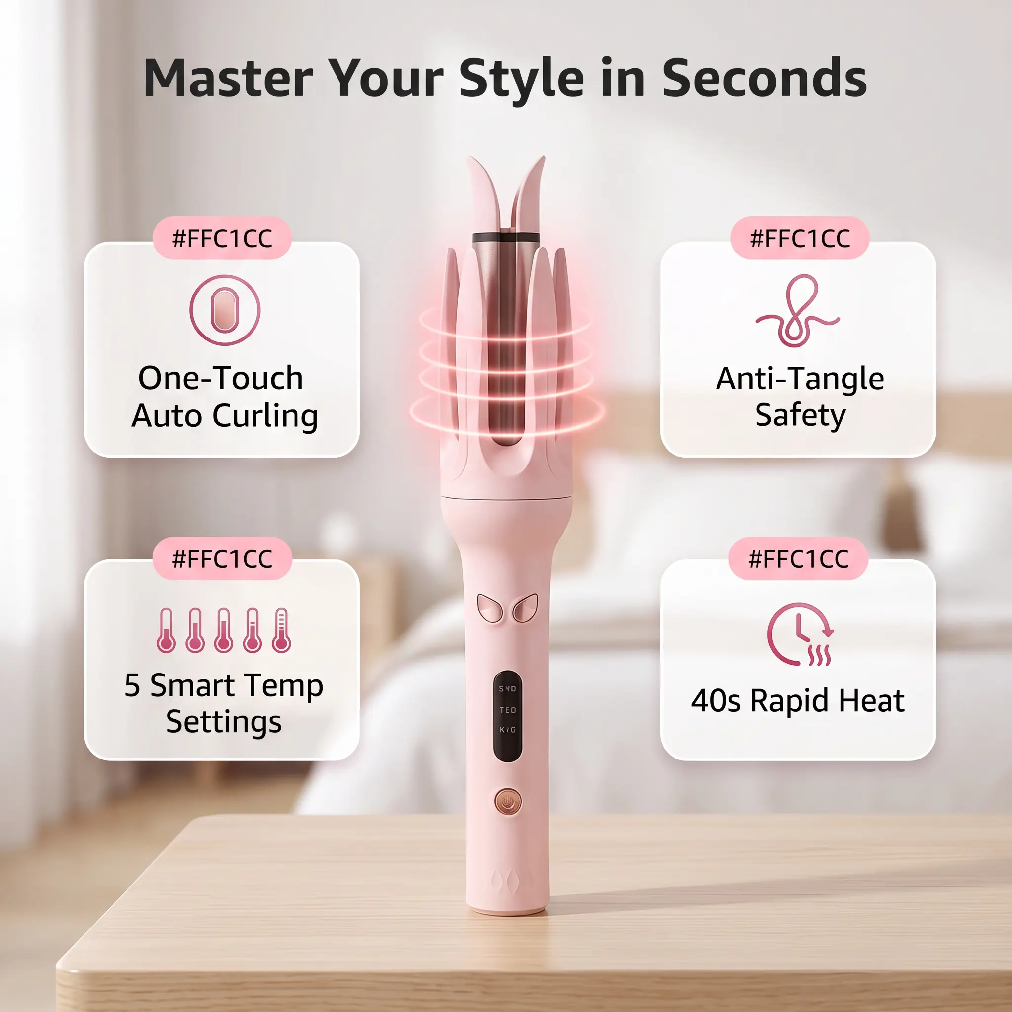 Automatic Curling Iron for Women, Auto Hair Curler with LCD Temperature Display, Rotating Ceramic Curling Wand for Long Medium Short Hair, Fast Easy Curls, Anti Tangle Hair Styling Tool, Salon Quality Curls