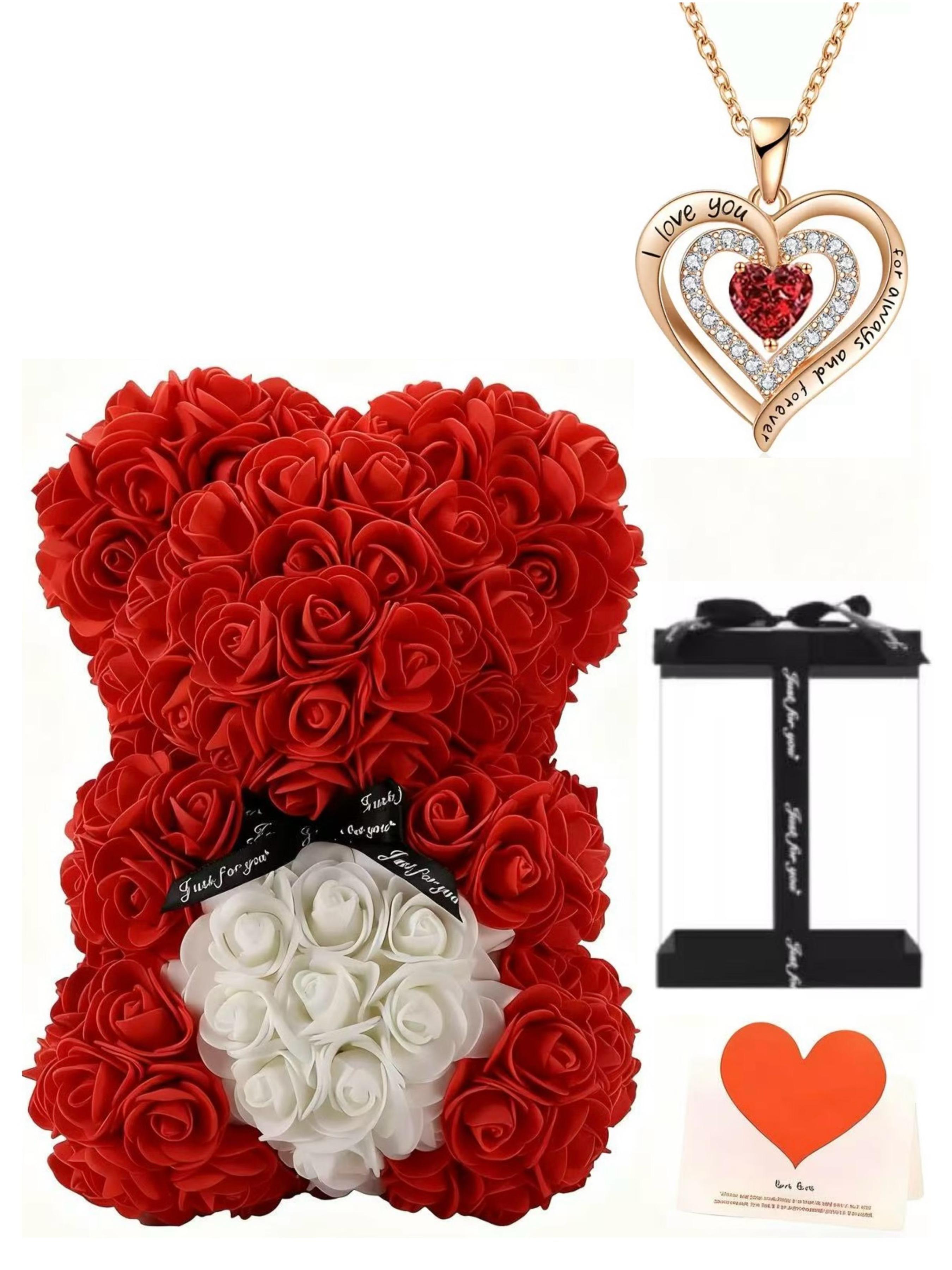 Roses Foam Bear Necklace Gift, Birthday Present, Valentine's Day Gift, Cute Animal Design, Perfect for Special Occasions