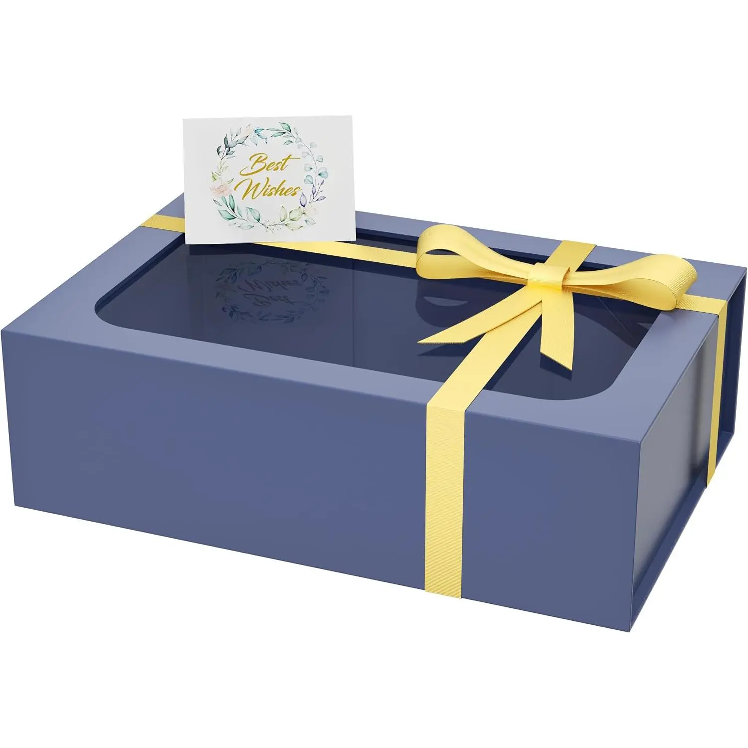 Blue  Box with Window, 13.5x9x4.3 In   Collapsible | Large  Box | Includes Card, Ribbon | For​​  Packaging, Such as groomsmen proposal , Wedding, Birthday, Christmas.