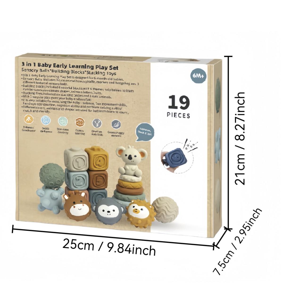 13pcs Baby Hand Grip Ball Toy, Soft Gel Blocks, Stacking Rings, Sensory Stimulus, Shape Recognition, Suitable for Kids Aged 6+ Months