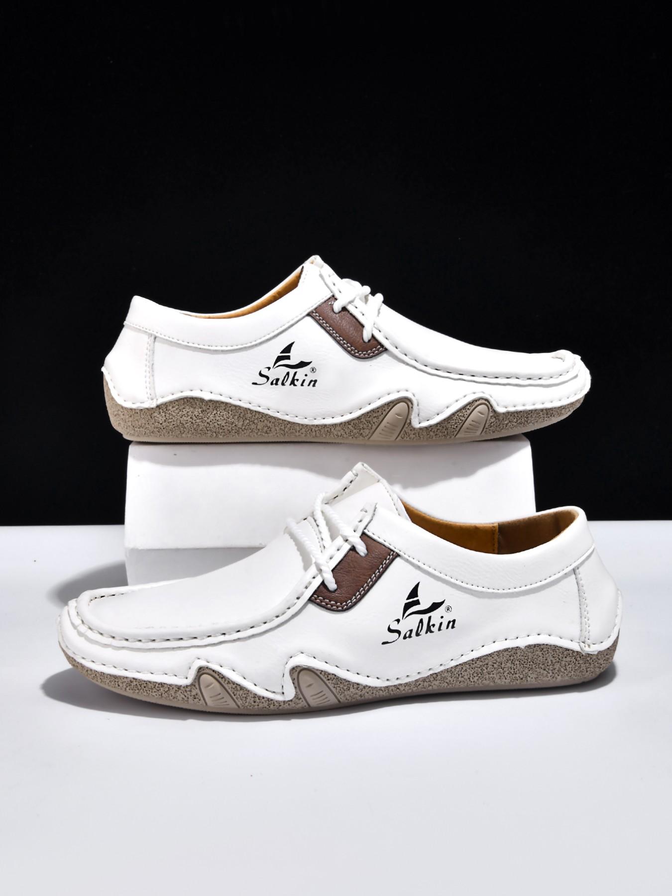 Men's Large Size Hand-Stitched Casual Shoes, Fashion Loafers, Low Top, Vintage Laces, Comfortable Rubber Sole, Outdoor & Office Wear