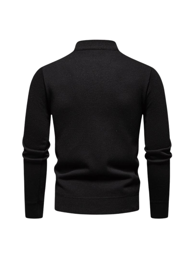 Men's Fall Winter Half-Zip Stand Collar Fleece Pullover Sweater, Casual Plain Knit Top, Comfortable Versatile Clothing for Cold Weather
