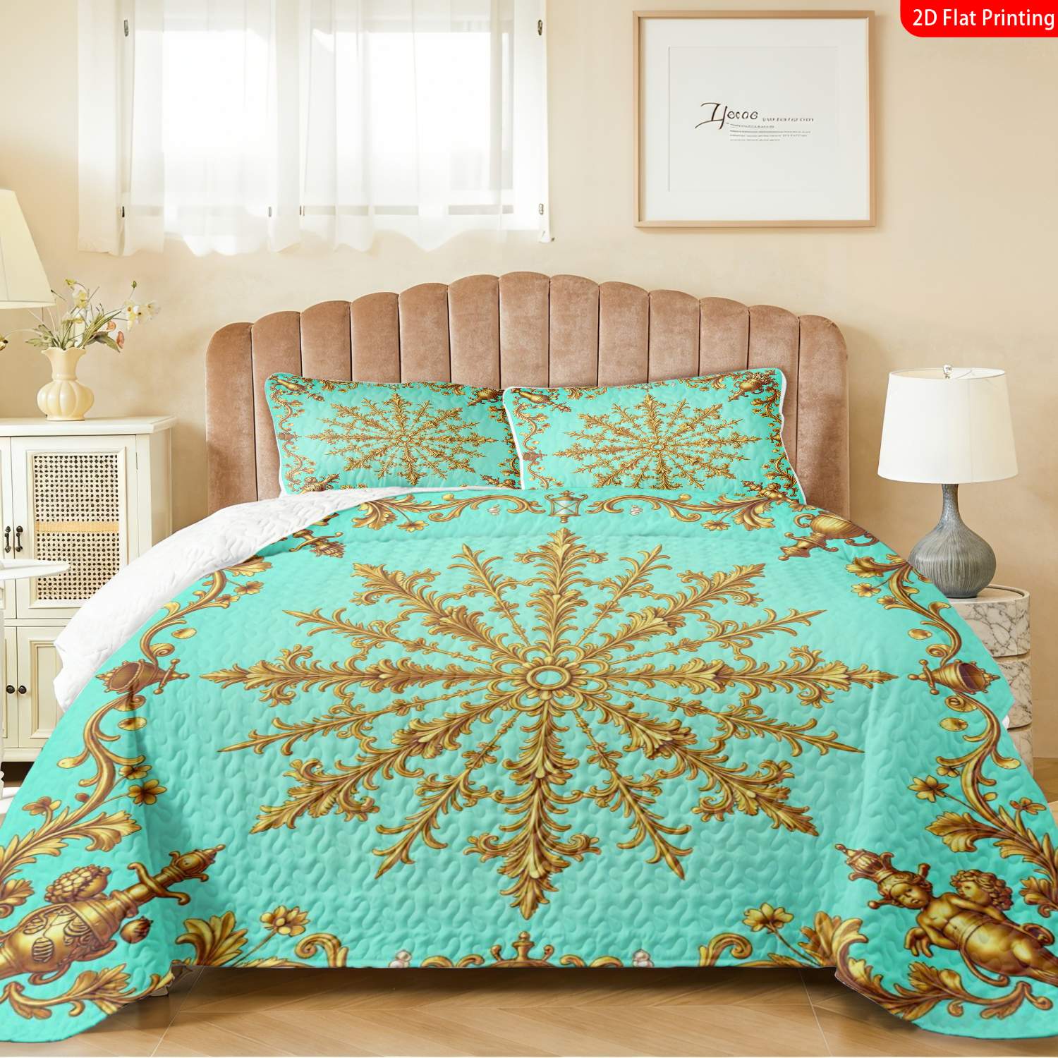 3 pcs, 2D Flat Print Baroque Ornate Pattern Bedspread Set, Soft and Comfortable, Multiple Sizes Available, Suitable for Gifting and Daily Use, Ideal for Creating a Cozy Home Atmosphere(1 bedspread , 2 pillowcases)