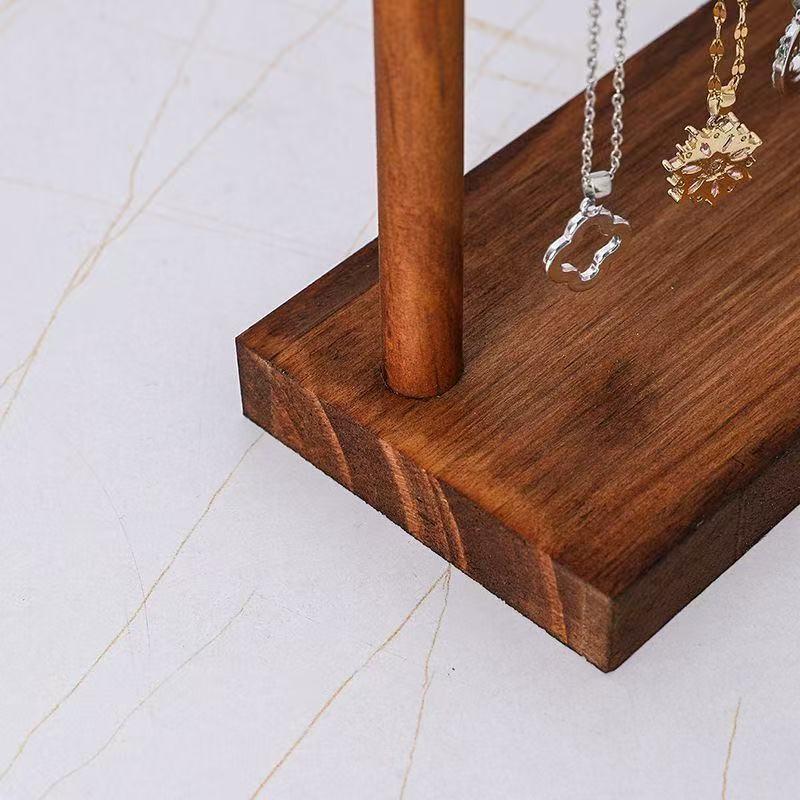 Walnut Color Necklace Display Stand, Solid Wood Jewelry Holder, Handmade Bracelet Pendant Rack, Wooden Storage Organizer