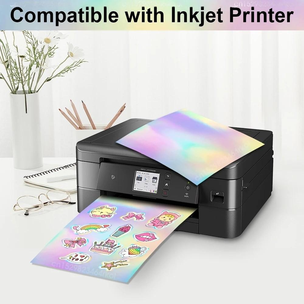 A4 Holographic Print Stickers, Matte & Glossy Surface, Inkjet Printer Compatible, Vinyl Paper Included, Ideal for DIY Photography Cards