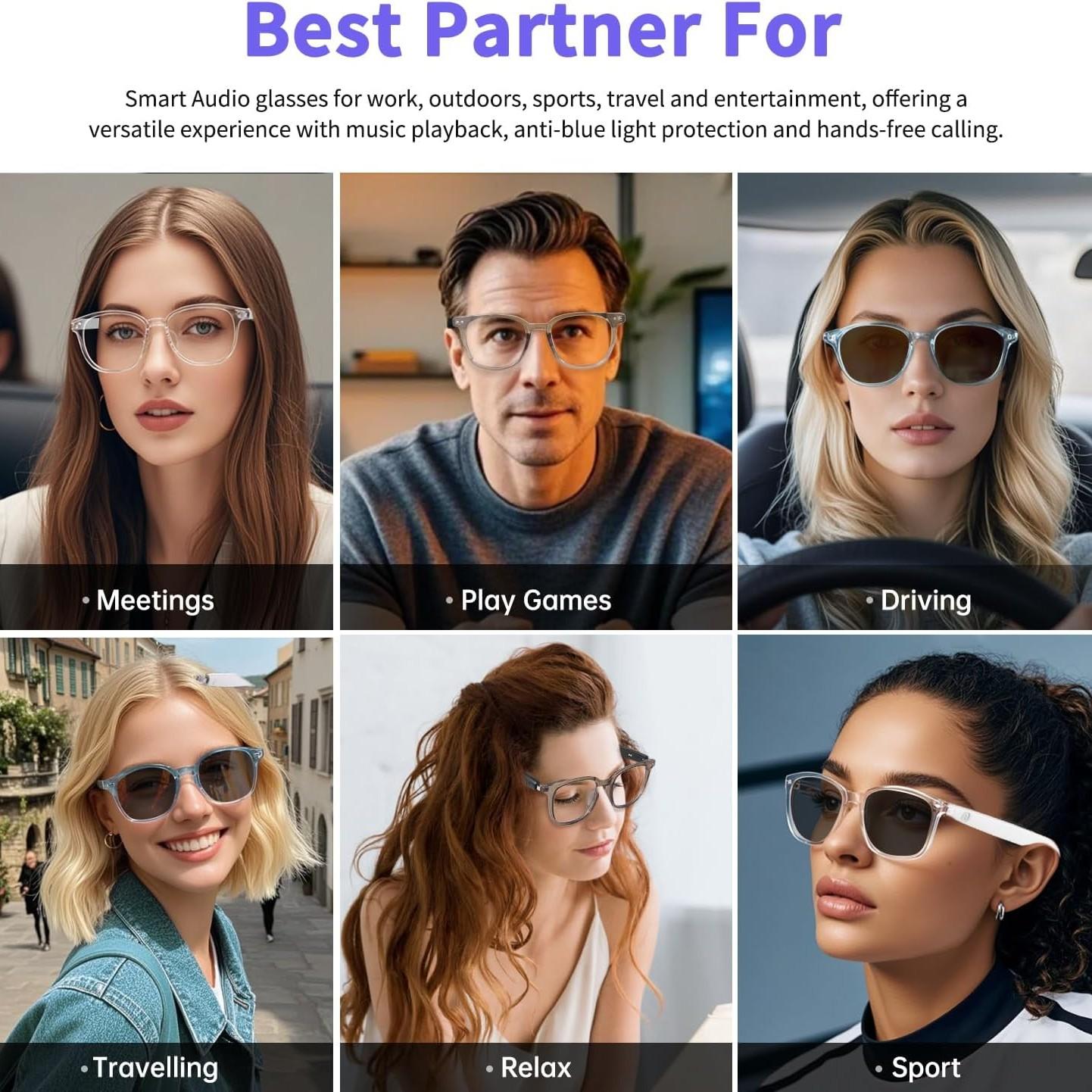 Qrd Smart Wireless Bluetooth-compatible Glasses, Fashionable Open-Air Audio, Touch Control Music & Calls, Multi-Function Eyewear