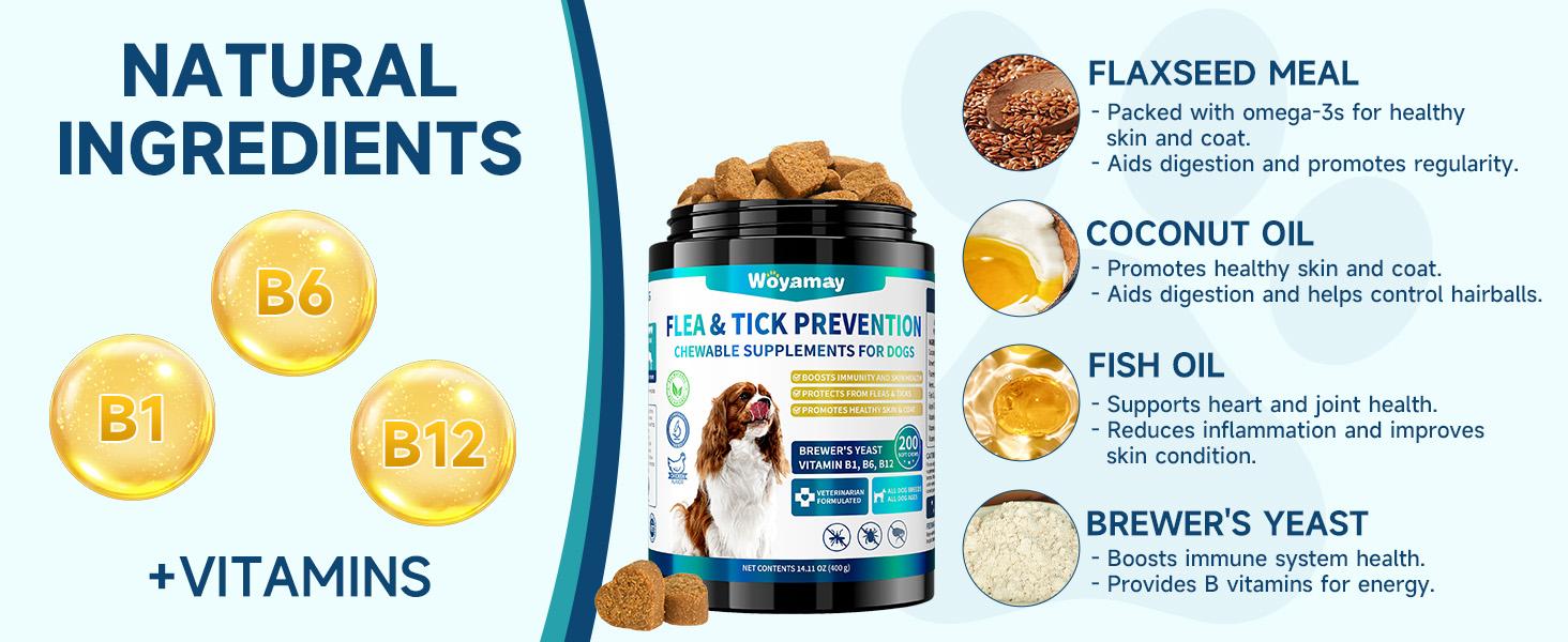 Woyamay Flea & Tick Prevention for Dogs, 200 Ct Chewables Support Skin&Coat Health with Fish oil, Omega-3, Multivitamin, Natural Dog Flea and Tick Chews for All Breeds & Sizes, Chicken Flavor Woyamay Flea & Tick Prevention for Dogs, 200 Ct Chewables Support Skin&Coat Health with Fish oil, Omega-3, Multivitamin, Natural Dog Flea and Tick Chews for All Breeds & Sizes, Chicken Flavor
