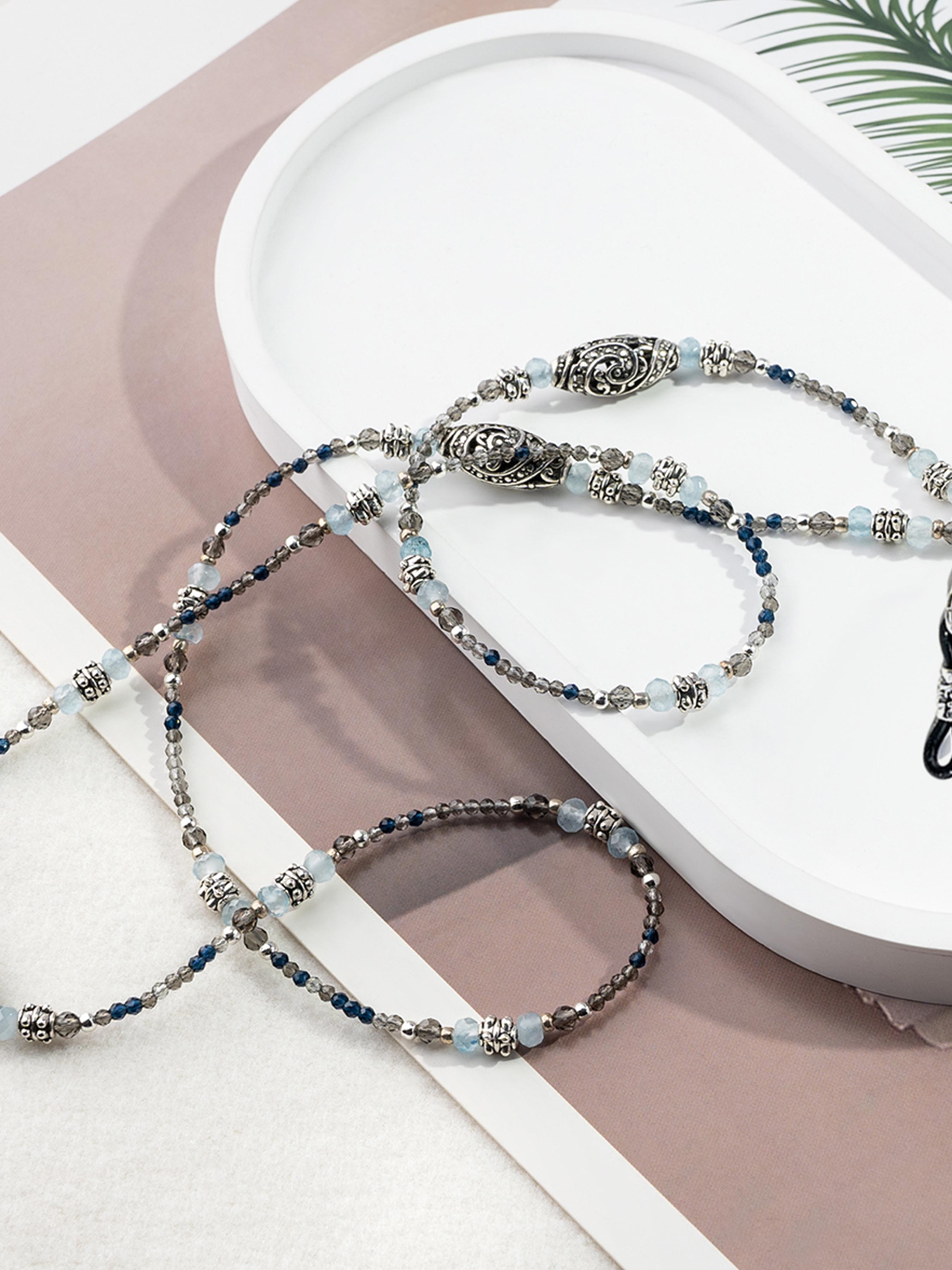 Fashion Zircon Silver Color Agate Eyeglass Chain, Mask Strap Anti-Loss Lanyard, Trendy Accessory for Glasses and Masks