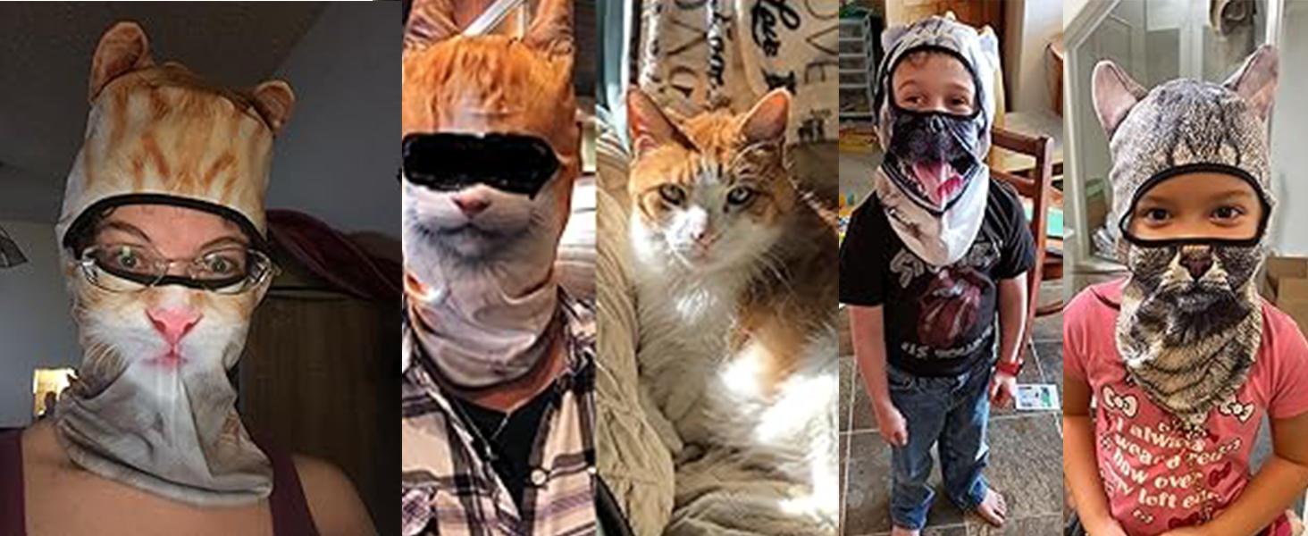 BIGWIG Four Seasons Animal Head Outdoor Sports UV Protection Face Mask, 3D Cat Ski Mask with Ears, Digitally Printed Mask, Cool Cat Face Cover, Suitable for Skiing, Music Festivals, Cycling, and Halloween