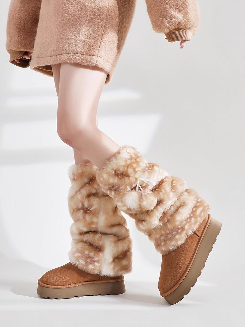 Autumn and Winter Cute Plush Leg Cover Warm Deer Print Faux Fur Plush Leg Warmers JK College Style Cosplay Boots Chrismas Gifts