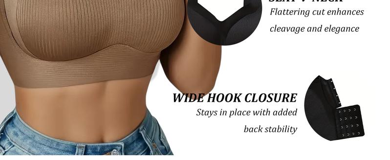 Women's Solid Four-breasted Adjustable Wireless Bra,Soft Comfortable Breathable Ribbed Push Up Seamless Bra,Women's Lingerie for All Seasons,Supportive Bra Underwear Sets Minimalist