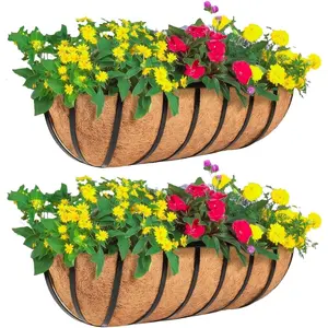2 Pack 24" Railing Planter Window Box with Coco Fiber Liner Horse Trough Planter The Railing Planters Boxes for Deck Porch Fence Outdoor