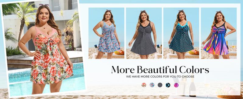 【12-28W】Hanna Nikole Women's Two Piece Swim Dress Plus Size Tummy Control Tankinis Swimdress Floral Printed Swimwear Swimsuits with Boyshort