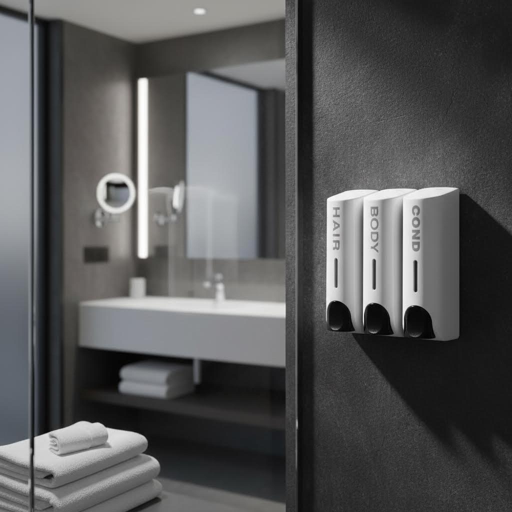 Nordic Minimalist Wall-Mounted Soap Dispenser, Shampoo and Body Wash Liquid Holder, Modern Bathroom Storage Solution for Home and Hotel