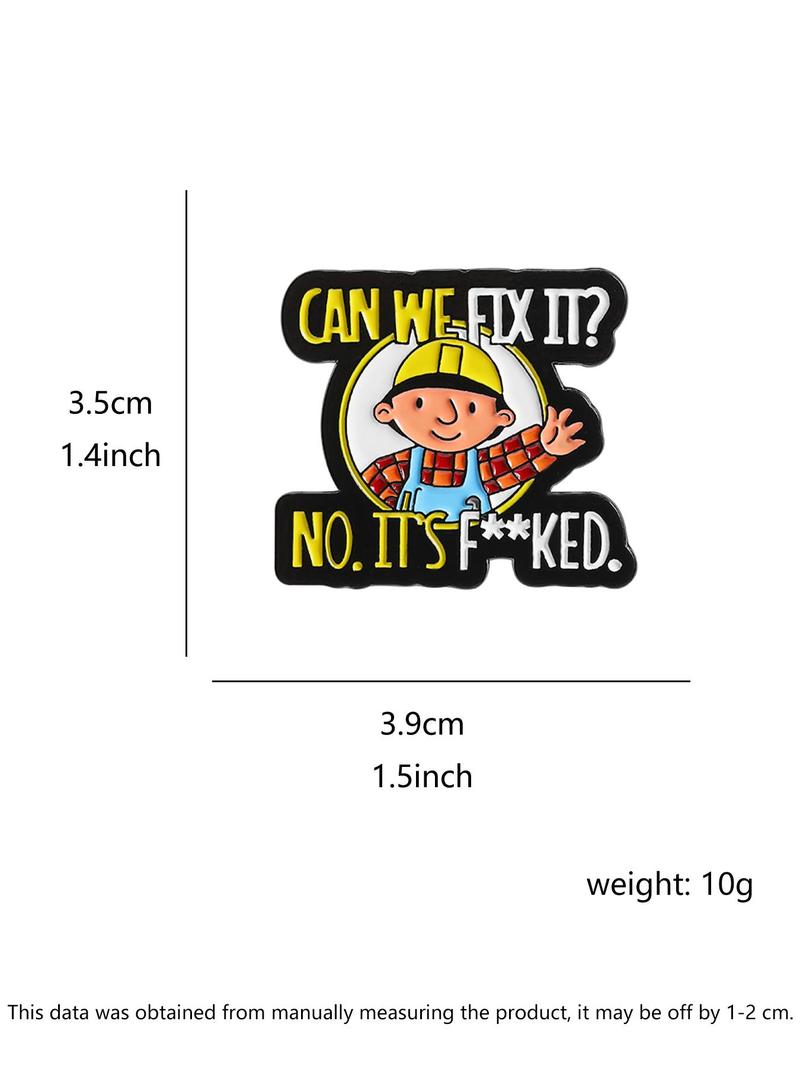 Cartoon Hard Hat Worker Design Brooch, Funny Letter Pattern Brooch, Fashion Accessories for Men & Women, Trendy All-match & Exquisite Brooch for Birthday Gift, Hat Pins