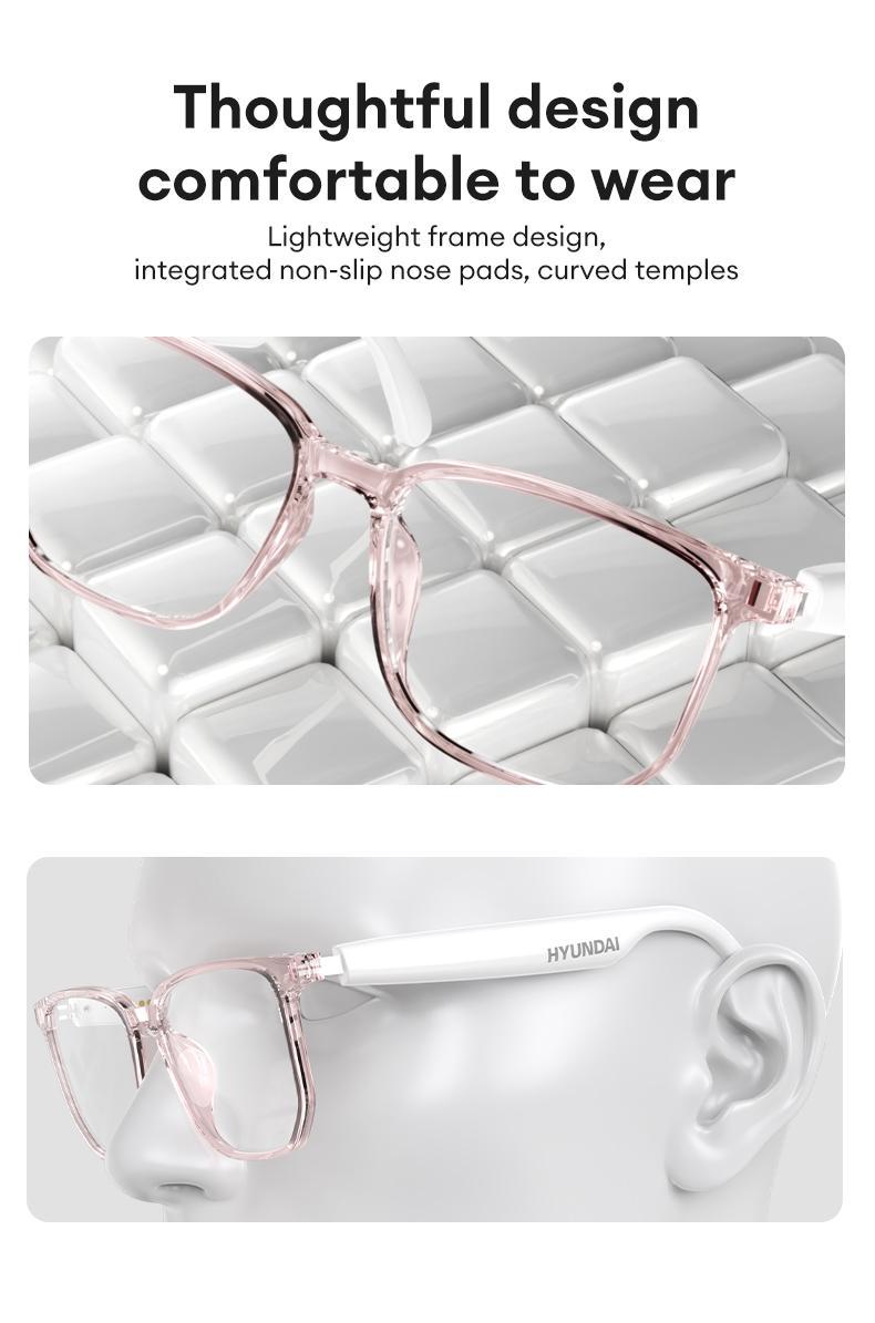 HYUNDAI C8 Pro Wearable Multifunctional Bluetooth Smart Glasses Support 169 Languages Translation, Durable Anti-Blue Light Glasses with Earbud Headset for Music & Calls, Electronic Audio Glasses for Men & Women, Bluetooth Clear Glasses